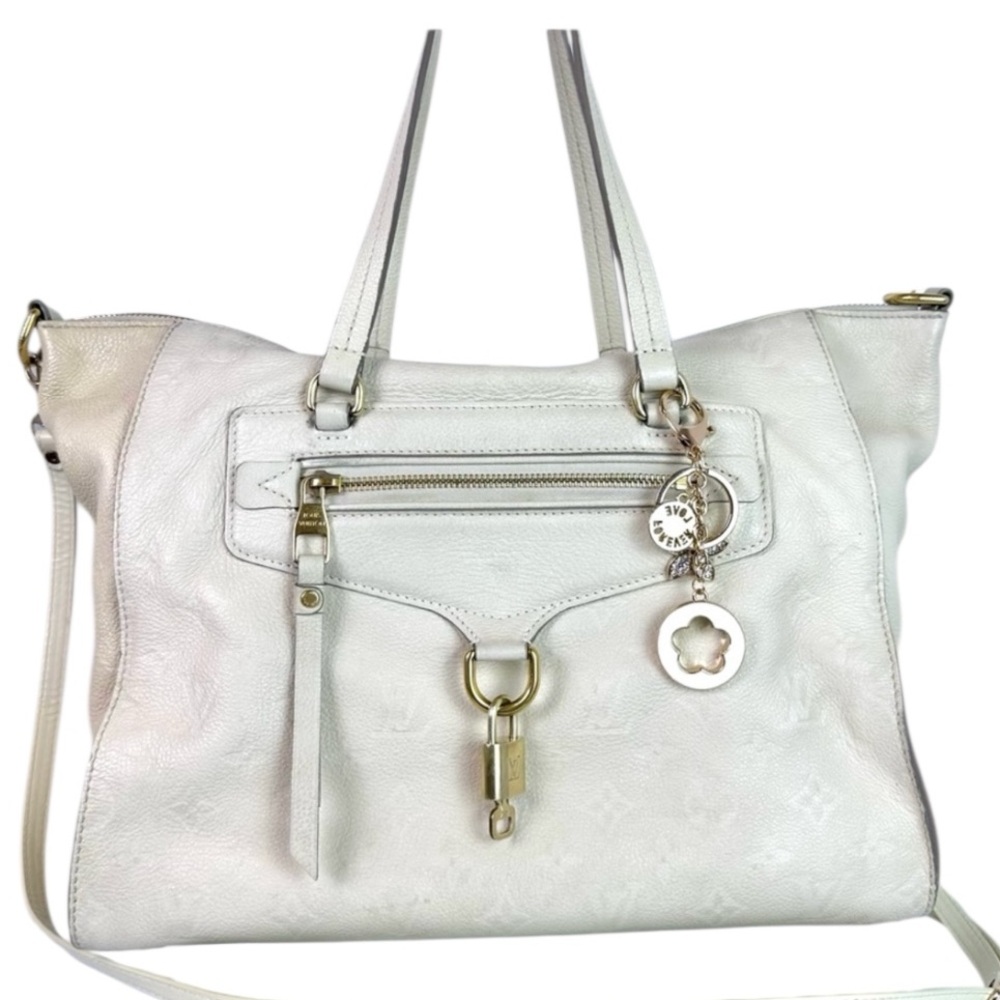 Elegant White Leather Louis VittionTote Bag COA